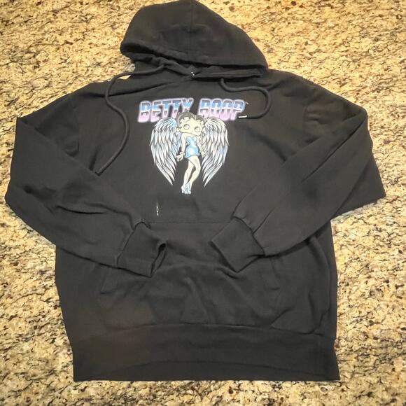 Betty Boop Women’s Size Large Angel Wings “Born to Rise” Graphic Hoodie Black - Picture 8 of 8